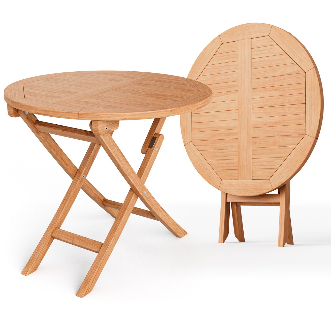 Natural Teak Wood Folding Coffee Table for 4 with X-Shape Stability